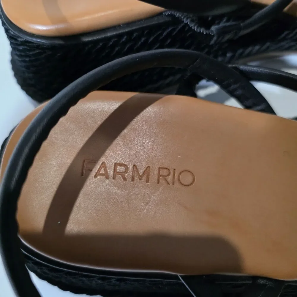 NEW FARM RIO Espadrille Wedge Sandal, Black Size 9